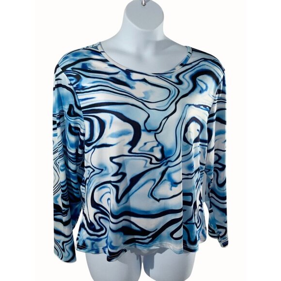 Shein Curve 3XL Blue Marble Print Long Sleeve Tunic Top Womens Polyester Blend - Picture 1 of 7